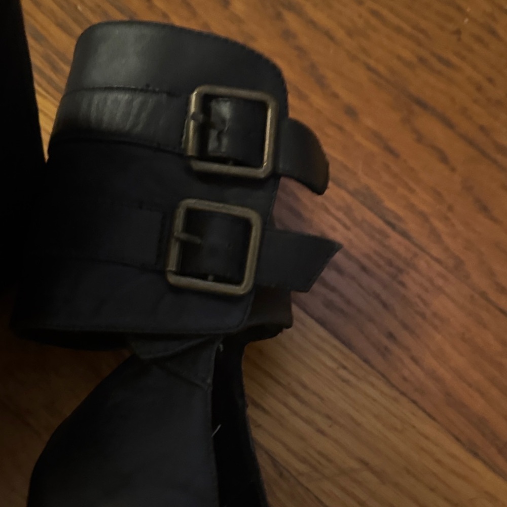 Jeffrey Campbell Black Wedge Shoes with Buckle Detail - Picture 2 of 9